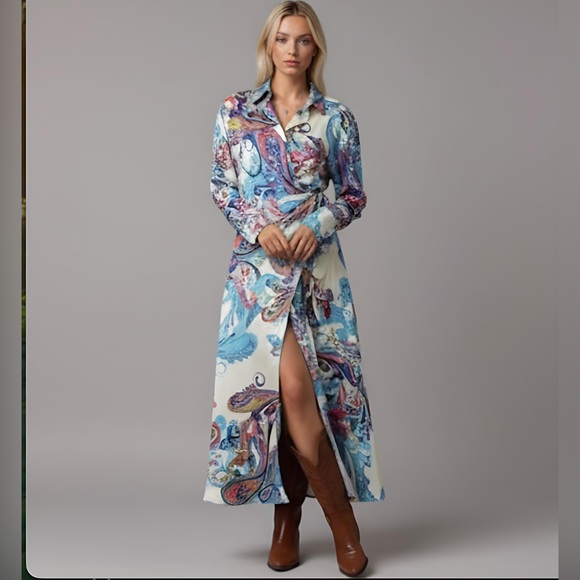 Paisley Print Knot Side Wrap Dress - Picture 3 of 6